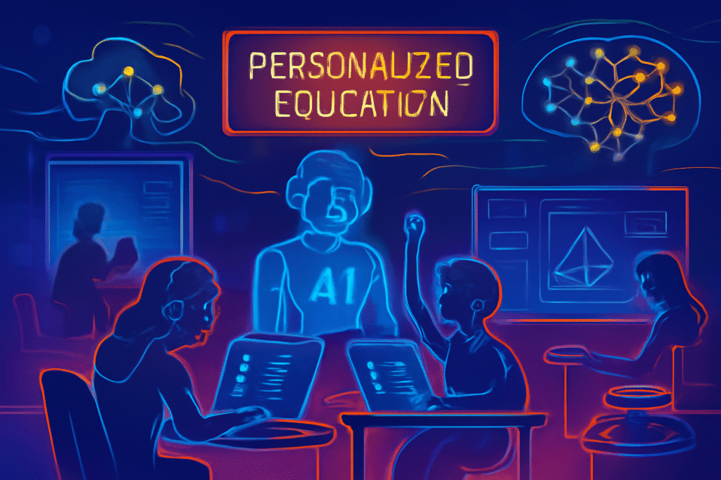 Diagram showing AI transforming education with personalized learning tools