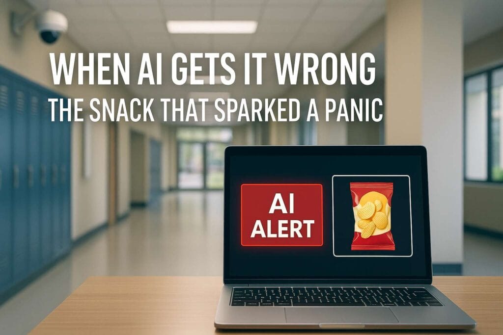 AI system mistake at Maryland high school after it falsely identified a snack bag as a gun — illustrating the “AI cried gun” error.