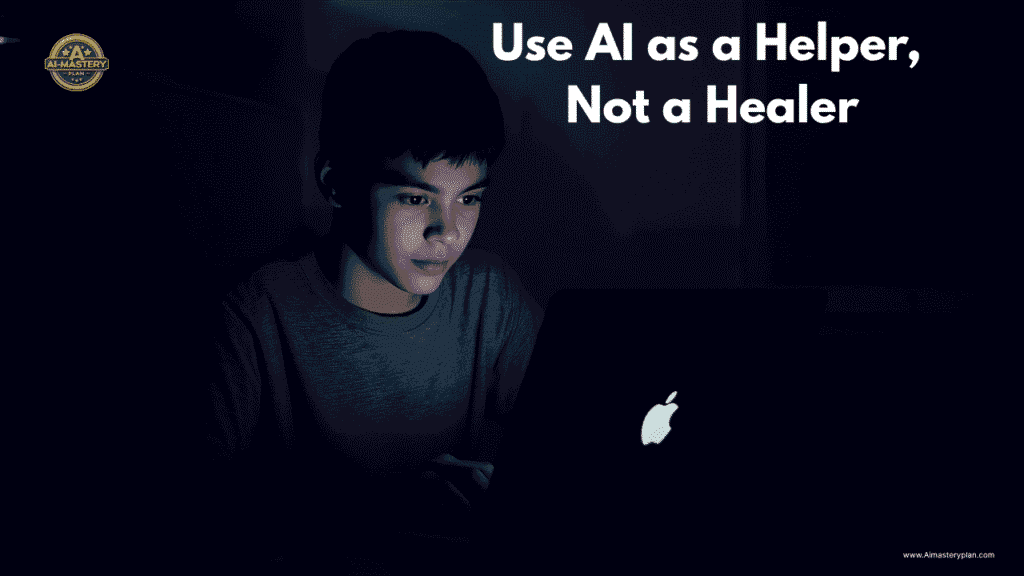 Teenager using ChatGPT on a laptop, representing emotional dependence on AI chatbots.